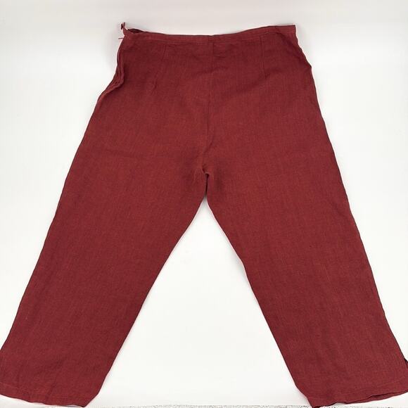 Animale Women’s Rust Linen Cropped Wide Leg Flat Front Pants Size Large - Picture 2 of 13